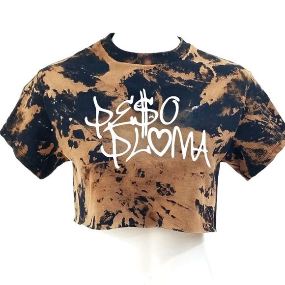 PESO PLUMA Acid Washed "Cropped" Crop Top Regional Mexican Band Tee Rock Rap Tee - Picture 1 of 5